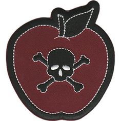 an apple with a skull and crossbones on the side, embroidered onto it