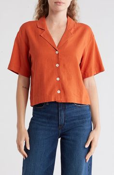 Madewell Resort Linen Crop Shirt | Nordstromrack Uk Summer, Short Sleeve Linen Shirt, Packing List For Vacation, Vacation Packing, Resort Style, Reference Photos, Crop Shirt, Linen Shirt