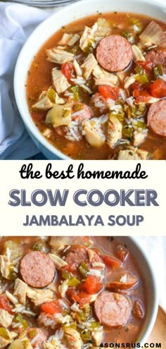 the best homemade slow cooker jambalya soup is made with fresh vegetables and sausage