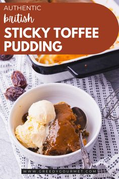 A bowl of warm Sticky Toffee Pudding topped with a scoop of vanilla ice cream and rich toffee sauce. Toffee Cake Recipe, Sticky Toffee Pudding Cake, Janes Patisserie, Pitted Dates, Toffee Sauce, Toffee Pudding, Sticky Toffee Pudding, Christmas Recipe, Sticky Toffee