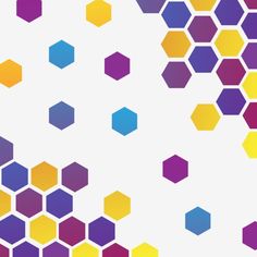 colorful hexagons on white background with blue, yellow and purple hues