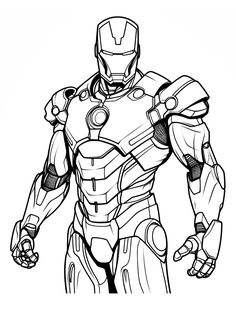 the iron man coloring page is shown in this image, it looks like he's ready