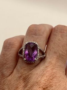 Vintage Handmade Genuine Purple Amethyst Filigree Setting 925 Sterling Silver Gothic Ring Unusual Amethyst  Ring Sterling Filigree Setting Handmade  Size 6 can be re sized for you.  My jeweler charges $20 Sterling Silver is rhodium finished to prevent tarnish All rings are shipped in a nice gift box.   Check out our over a THOUSAND great reviews Engraving is $4 per letter and is not always perfect depending on the piece. It can take a few days if the jeweler is busy. This is payable to Paypal Ju Fine Sterling Silver Amethyst Ring, Fine Jewelry Amethyst Ring In Sterling Silver, Formal Sterling Silver Purple Amethyst Ring, Purple Sterling Silver Gemstones With Accent Stones, Luxury Purple Sterling Silver Ring, Formal Purple Amethyst Ring In Sterling Silver, Purple Amethyst Sterling Silver Ring, Classic Silver Amethyst Ring With Gemstone Accents, Luxury Purple Amethyst Ring In Sterling Silver