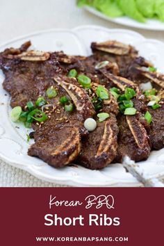 korean bbq short ribs on a plate with lettuce