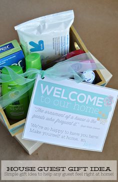 the welcome gift box is packed with personal care items for someone's special occasion