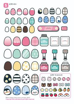 an assortment of nail stickers with different shapes and colors on them, including one for each