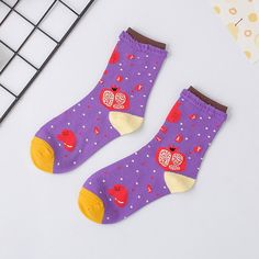 💗These kawaii cartoon fruit cotton socks are made of cotton, which is comfortable and breathable. Can be matched with sneakers, skirts, jeans, etc.💗Style: strawberry,orange,pear,pomegranate,watermelon,banana💗Middle tube socks💗Size :ones-size, 220~255mm Fruit Funny, Funny Socks Women, Cartoon Fruit, Skirts Jeans, Kawaii Cartoon, Cute Fruit, Funny Socks, Cute Socks, Fruit Pattern