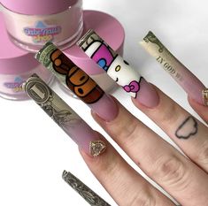 Luv Nails, Baby Milo, Gel Colors, Weak Nails, Acrylic Toe Nails, Hard Nails, Girly Acrylic Nails, Glow Nails, Hello Kitty Nails