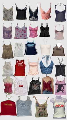 The Oc Aesthetic Outfits, Y2k Tops Aesthetic, Shirts For Big Busts, Outfits For Small Chest, Tops Collage, Cute Tank Top Outfits, Clothes Must Haves, Mystic Style, Clothes Collage