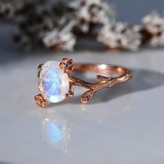 Dainty Natural Moonstone Leaf Ring, 2ct Oval Cut Twig Moonstone Ring, Rose Gold Ring Unique Curved Floral Ring Gem Engagement Rings, Gold Ring Unique, Gold Moonstone Ring, Marquise Cut Rings, Alexandrite Ring, Semi Precious Gems, Floral Ring, Ring Rose Gold, Leaf Ring