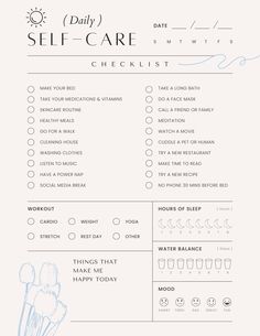 the daily self care checklist is shown