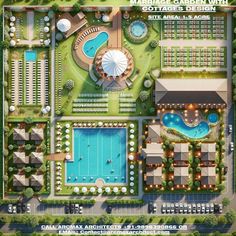 an aerial view of a large garden with swimming pool