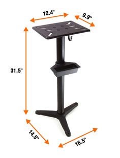 a black table with measurements for the top and bottom part on it, including an umbrella stand