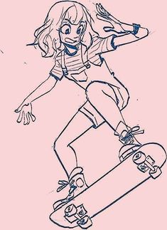 a drawing of a girl on a skateboard