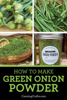 If you grow green onions, it's easy to make Make Green Onion Powder! Just dehydrate the green tops and blend into powder. Green onion powder is great in salad dressings & seasoning blends. Or top pizza or sandwiches with this unique seasoning. | Read our tutorial on CanningCrafts.com | #garden #gardening #gardener #gardeningtips #vegetablegardening #vegetablegarden #growyourownfood #herbs #spices #onionpowder #greenonions Green Onion Tops Recipes, Preserve Green Onions, How To Dry Green Onions, How To Preserve Green Onions, Onion Tops What To Do With, Preserving Green Onions, How To Make Onion Powder, How To Store Green Onions, Green Onion Recipes