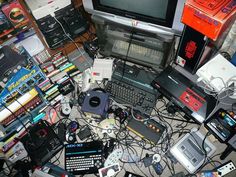 a pile of electronic equipment sitting next to each other