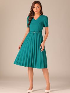 Shop Allegra K for v-neck short sleeve below knee belted a-line pleated dress you are looking for, get more women's dresses for yourelf. Order now! Free Returns! Midi Dress Blue, Pleated Midi Dress, Dress Blue, Pleated Dress, Women's Dresses, Order Now, Blue Green, A Line, Midi Dress