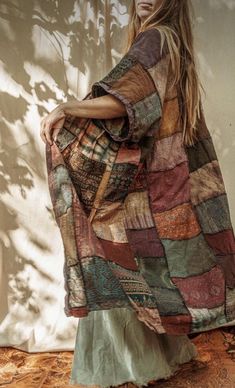 Boho Winter Outfits Hippie, Fall Kimono, Boho Duster, Boho Winter Outfits, Artist Smock, Patchwork Kimono, Earthy Style, Boho Men, Bohemian Style Clothing