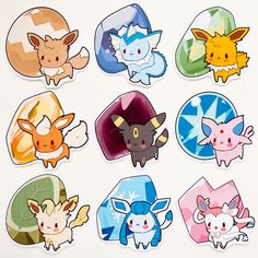 the pokemon stickers are all different shapes and sizes