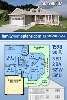 two story house plan with 3 car garage and living room in the back ground level