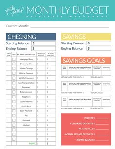 the printable budget checklist is shown in blue and orange, with an image of savings