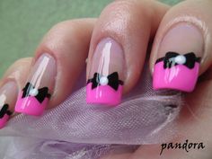 Pink bows Toddler Nails, Flashy Nails, Bow Nails, Unghie Nail Art, Fingernail Designs, Pink Nail Art, Animal Nails, Black Nail