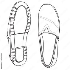 Women's Slip On Loafers Flat Shoes Line art, Technical sketch hand drawing outline vector doodle top and bottom view isolated on white background for coloring page