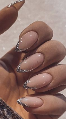 Nails Champagne, Nails Cream, Nails Charms, Nails Coral, Glitter French Nails, Nye Nails, Hoco Nails, Engagement Nails, Nails Colorful