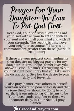 prayer for your daughter - on - law to put god first