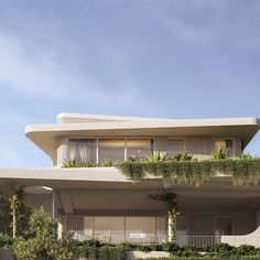 an architectural rendering of a building with plants growing on the balconies