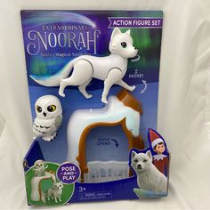 an action figure set in the box for children's toys, including a cat and dog