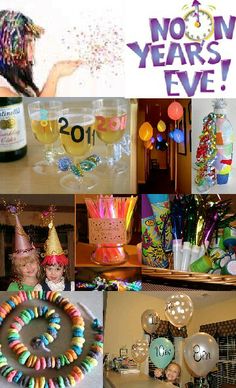 a collage of photos with balloons, confetti, and other things to celebrate