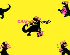 some black and pink animals are on a yellow background with the words cado bab