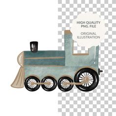 an old fashioned toy train with the words high quality png file on it's side