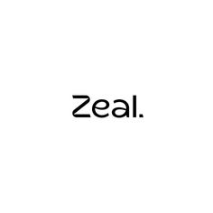 the word zeal is written in black on a white background