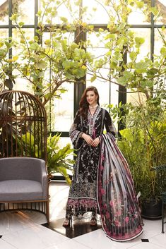 Saadia Asad NEHLL23-D2 Eid Handwork Laserkari Lawn Original brand suit fabric and photography lite diffrance in actual print. Unstitched Black Dupatta With Digital Print, Traditional Black Lawn Suit With Floral Print, Traditional Black Floral Lawn Suit, Eid Lawn Suit With Black Floral Print, Eid Black Lawn Suit With Floral Print, Eid Black Floral Print Lawn Suit, Black Floral Print Lawn Suit For Eid, Suit Fabric, London Uk