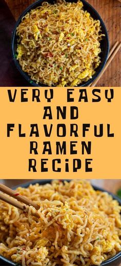 an image of very easy and flavorful ramen recipe with text overlays