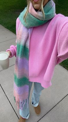 Cozy fall outfit, comfy fall outfit, casual fall outfit, fall sweater outfit, cozy fall sweater, sweater and scarf outfit, cozy scarf outfit, trendy fall outfit Sweater And Scarf Outfit, Cozy Scarf Outfit, Colorful Scarf Outfit, Chilly Fits, Fall Outfit Comfy, Cozy Fall Sweater, Fall Outfit Casual, Cozy Sweaters Autumn, Comfy Fall Outfits