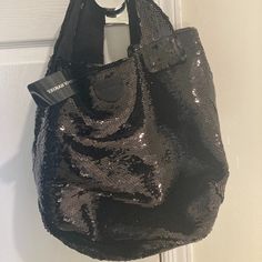 Sonia Rykiel Black Sequin Shoulder Bag, Large, Brand New With Tags Black Hobo Bag With Silver-tone Hardware For Evening, Sonia Rykiel Knitwear, High-end Black Shoulder Bag With Silver-tone Hardware, Black Leather Shoulder Bag With Silver-tone Hardware, Large Shoulder Bags, Sonia Rykiel, Black Sequins, Bag Lady, Brand New