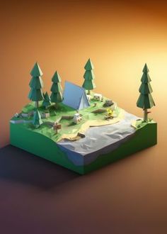 a paper model of a camp site with trees