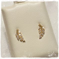 Brand New! 10k Small Gold Leaf Pave Earrings 10k Solid Gold (Not Plated Or Filled) Clear Crystal Pave For Pierced Ears Approx .4" Long New In Earring Card! Pet Free & Smoke Free Home! Fast Shipping No Trades Macy's Gold Wedding Earrings, Macy's 14k Gold Wedding Earrings, Macy's Gold Diamond Earrings For Anniversary, Dainty Gold Cluster Earrings For Anniversary, Macy's 14k Gold Earrings, Macy's Gold Drop Earrings, Gold Diamond Earrings From Macy's As A Gift, Macy's Classic Gold Diamond Earrings, Macy's Yellow Gold Diamond Earrings For Anniversary