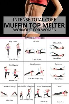 a woman doing an intense total core muffin top melter workout for women