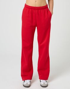 These sweatpants feature a mid rise waist, wide leg fit and an elastic waist. Relaxed Fit Full Length Sweatpants For Elevated Casual Wear, Elevated Casual Full-length Relaxed Fit Sweatpants, Elevated Casual Full-length Sweatpants With Elastic Waistband, Full Length Sweatpants For Elevated Casual Look, Casual Wide Leg Sweatpants With Elastic Cuffs, Elevated Casual Sweatpants With Ribbed Waistband, Sporty Cotton Wide Leg Pants With Straight Hem, Relaxed Fit Wide-leg Sweatpants For Fall, Fall Sweatpants For Elevated Casual Wear