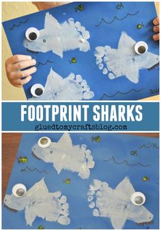 two pictures with the words footprint sharks on them