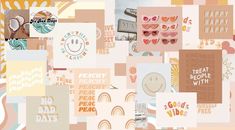 an assortment of greeting cards and stickers are arranged in a collage with the words happy birthday on them