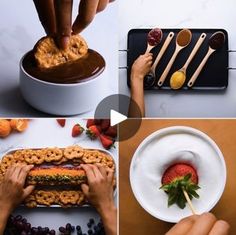 the process of making a sandwich with fruit and chocolate