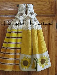 a yellow and white sunflower dress hanging on a wooden door with the words hannah's homestead