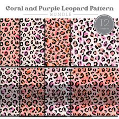 the coral and purple leopard print pattern is shown in multiple sizes, with different colors