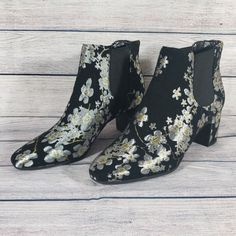 Anne Klein Gorgia Booties Shoes Black Floral Women Size 8.5m Brand: Anne Klein Size: 8.5 Medium Color: Black Floral Condition: New With Box. Shelf Wear On Box, Peeled Sticker. Please See Pictures. Heel Height (Inches): 2 1/2 Inches Shaft Height (Inches): 6 Inches Material: Textile/Man Made Fabric Type: Microfiber Spring Silver Ankle Boot Heels, Silver Ankle Boot Heels For Spring, Silver Evening Boots For Spring, Silver Spring Boots, Silver Closed Toe Boots For Spring, Anne Klein Watch, Box Shelf, Booties Shoes, Anne Klein Shoes