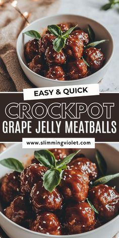 crockpot grape jelly meatballs in a white bowl